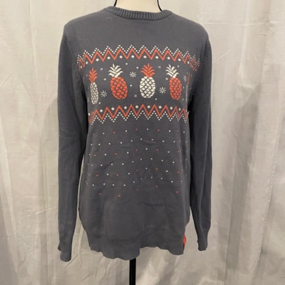 Airbnb Pineapple Holiday Sweater Grey Fair Isle Knit Small Unisex
